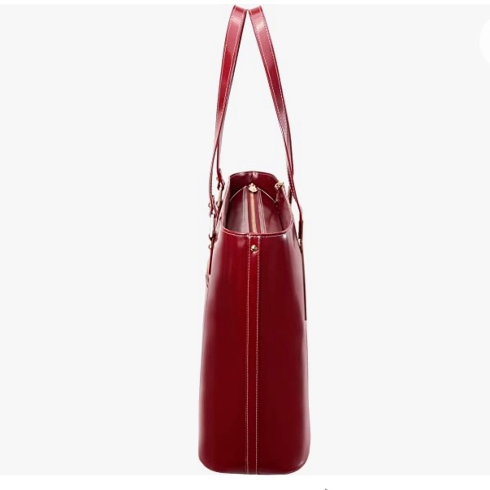 Mcklein USA Cristina Ruby Red gold Leather Tote with tablet pocket office bag - Picture 7 of 14